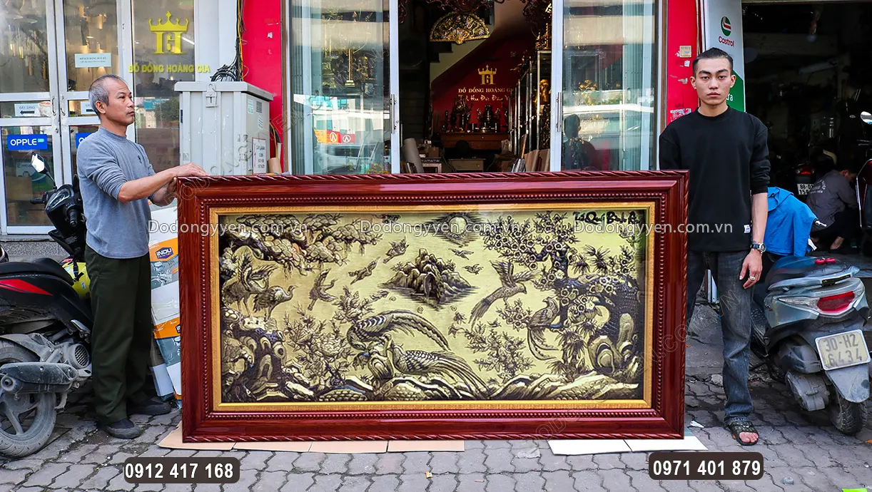 Tranh Tứ Qu&yacute; B&igrave;nh An Bằng Đồng Nền Xước